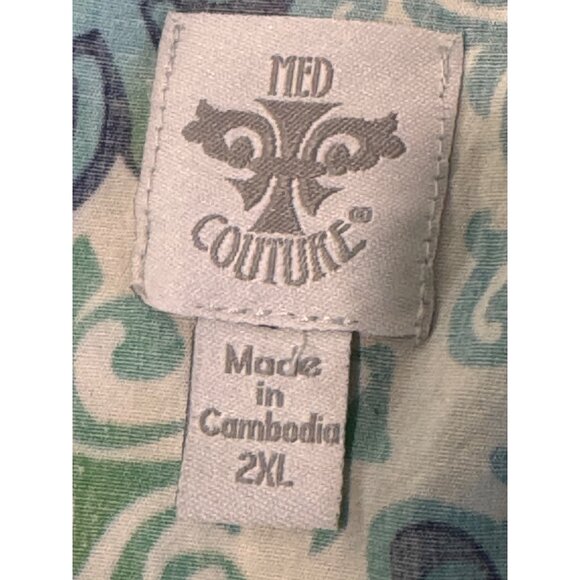 Med Couture Womens 2XL Scrub Top Floral Pattern 97% Cotton 3% Spandex - Picture 2 of 6